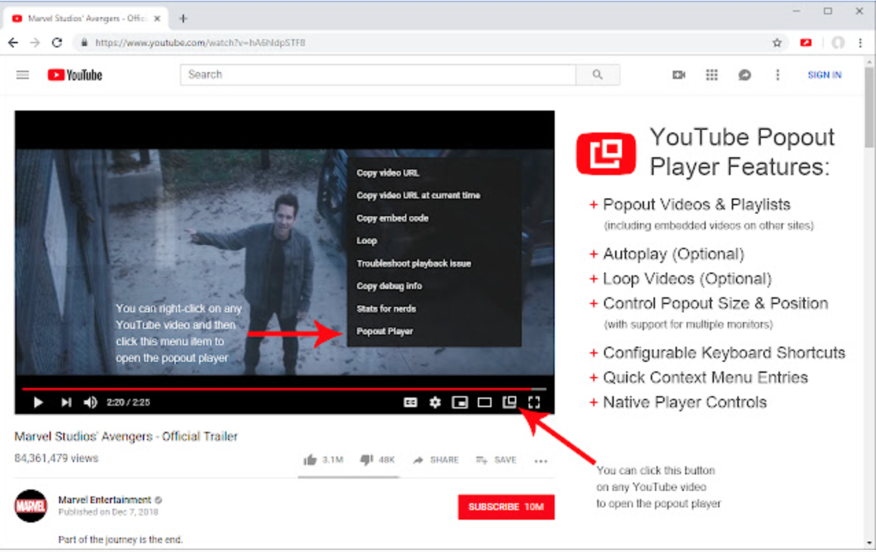 YouTube पॉपअप प्लेयर YouTube पॉपअप प्लेयर